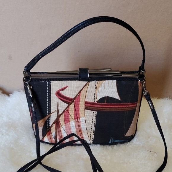 Moo Roo Black and Tan Mini Bag with Patchwork Design and Structured Shape - Picture 6 of 15